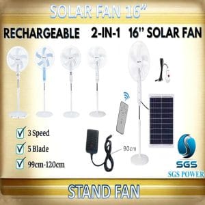 RECHARGEABLE 16" SOLAR STAND FAN